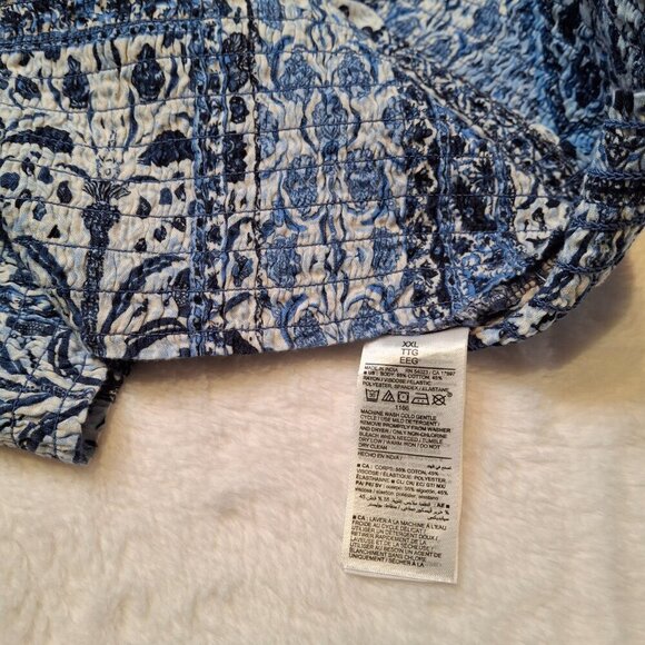 Old Navy Floral Crop Top Sz XXL Smocked Waist Back Tie Boho Peasant Coastal Blue - Picture 10 of 14